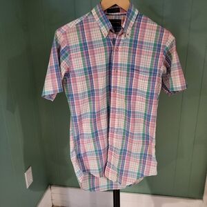 Chaps Ralph Lauren Pastel Plaid Button Down Shirt, Small, 21" Pit-Pit